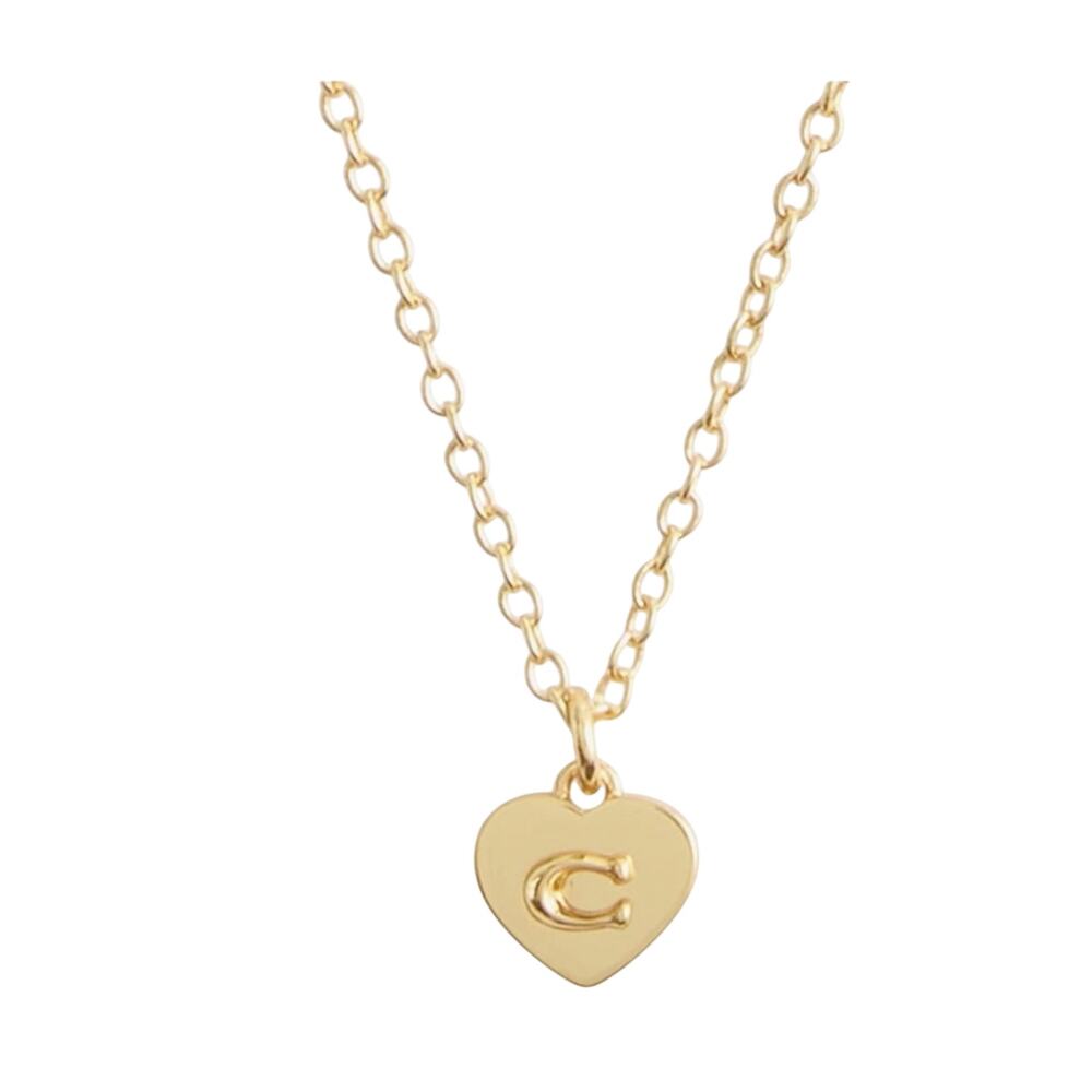 COACH Jewelry Women's Signature C Logo Heart Pendant Gold Chain Necklace - Picture 1 of 6